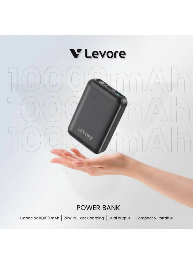 ليفور باور بانك 10000 مللي أمبير ، شحن سريع مع USB-A PD22.5W و USB-C PD20W - أسود - Image 3
